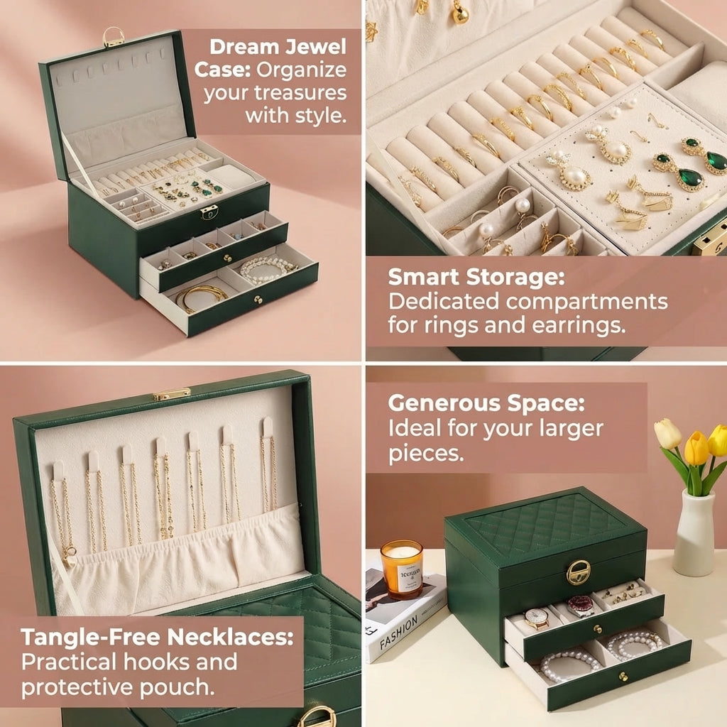 Jewelry Box with Drawers — 2-Tier Velvet Organizer