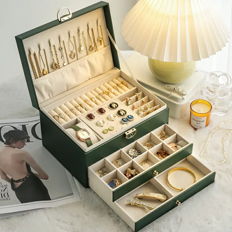 Jewelry Box with Drawers — 2-Tier Velvet Organizer