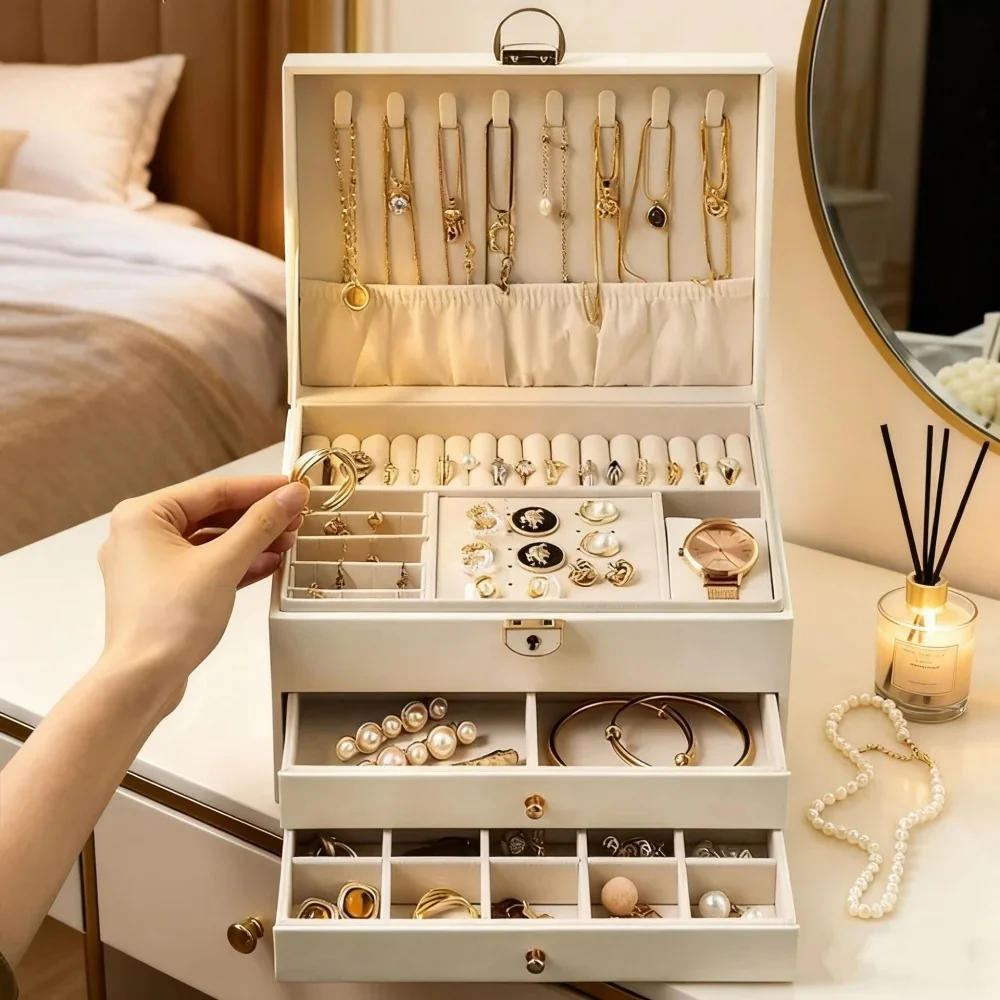 Jewelry Box with Drawers — 2-Tier Velvet Organizer