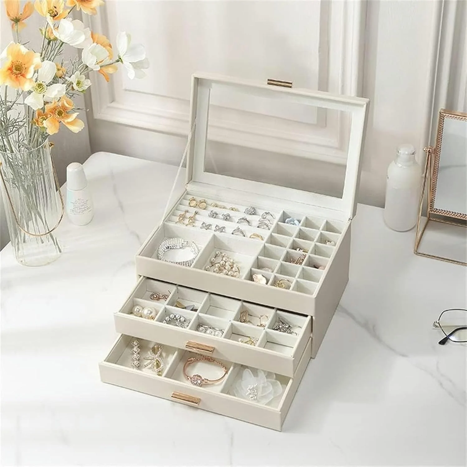 Jewelry Display Chest — 3-Tier Vegan Leather