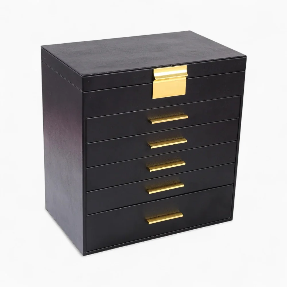 Jewelry Tower 5 Drawers — Curved Faux Leather