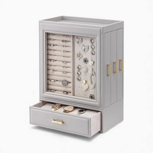 Jewelry Armoire — Vertical PU Leather HD Glass