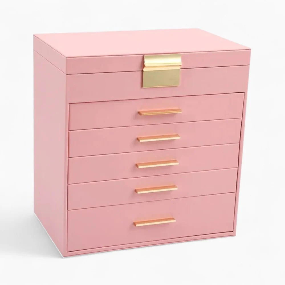 Jewelry Tower 5 Drawers — Curved Faux Leather