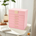 Jewelry Tower 5 Drawers — Curved Faux Leather