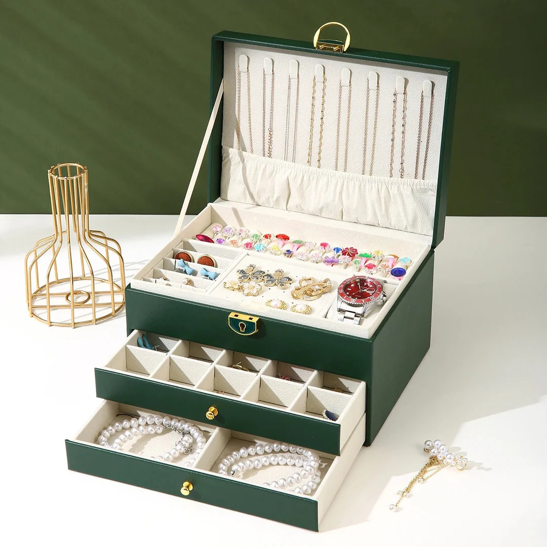 Jewelry Box with Drawers — 2-Tier Velvet Organizer