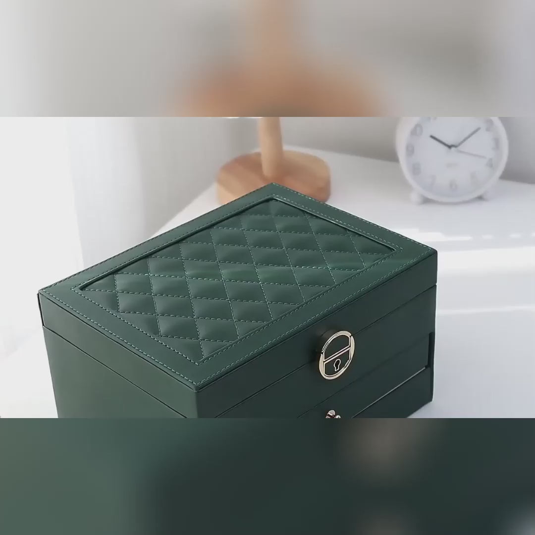 Jewelry Box with Drawers — 2-Tier Velvet Organizer